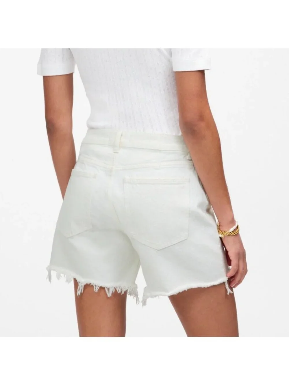NWT Madewell White Denim Short Sz 33 Brynn Long High Rise Relaxed Button Fly 5